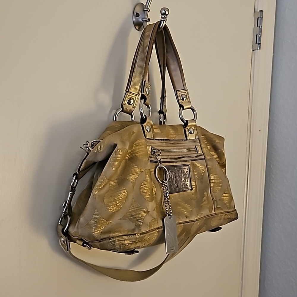 VTG COACH Y2k Gold Poppy Signature Logo Cloth Satchel Bag - Picture 9 of 16